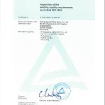 ISO 3834 Certificate: Quality Requirements for Fusion Welding