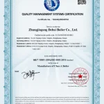 DHB Boiler ISO 9001:2015 Certificate for Boiler Manufacturing Quality Control